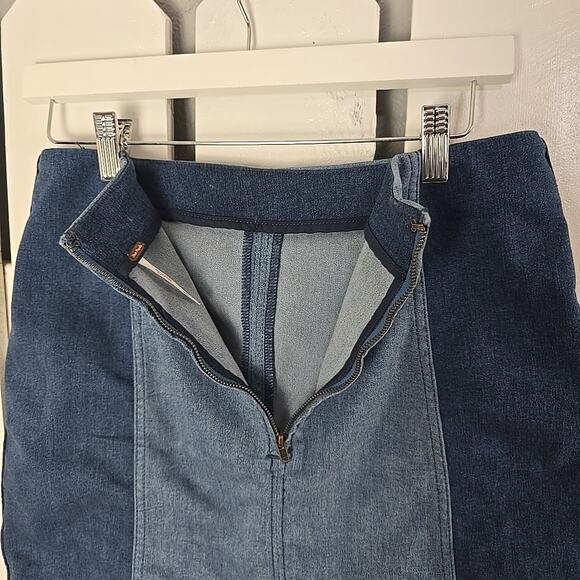 Free People Jean Skirt Women Size 12 Modern Femme Denim Mini Two Tone Stretch - Picture 6 of 11